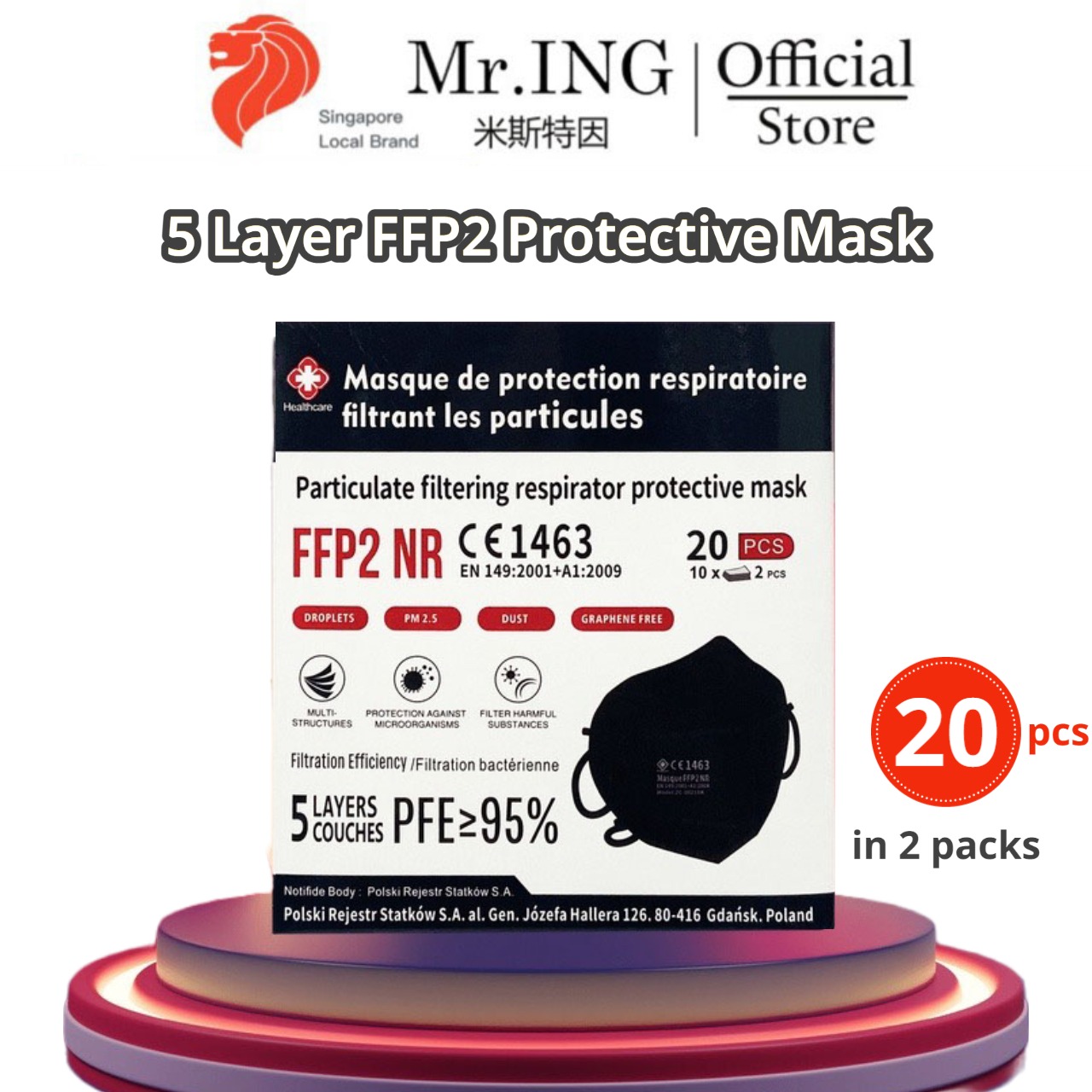 black 5 layer n95 mask