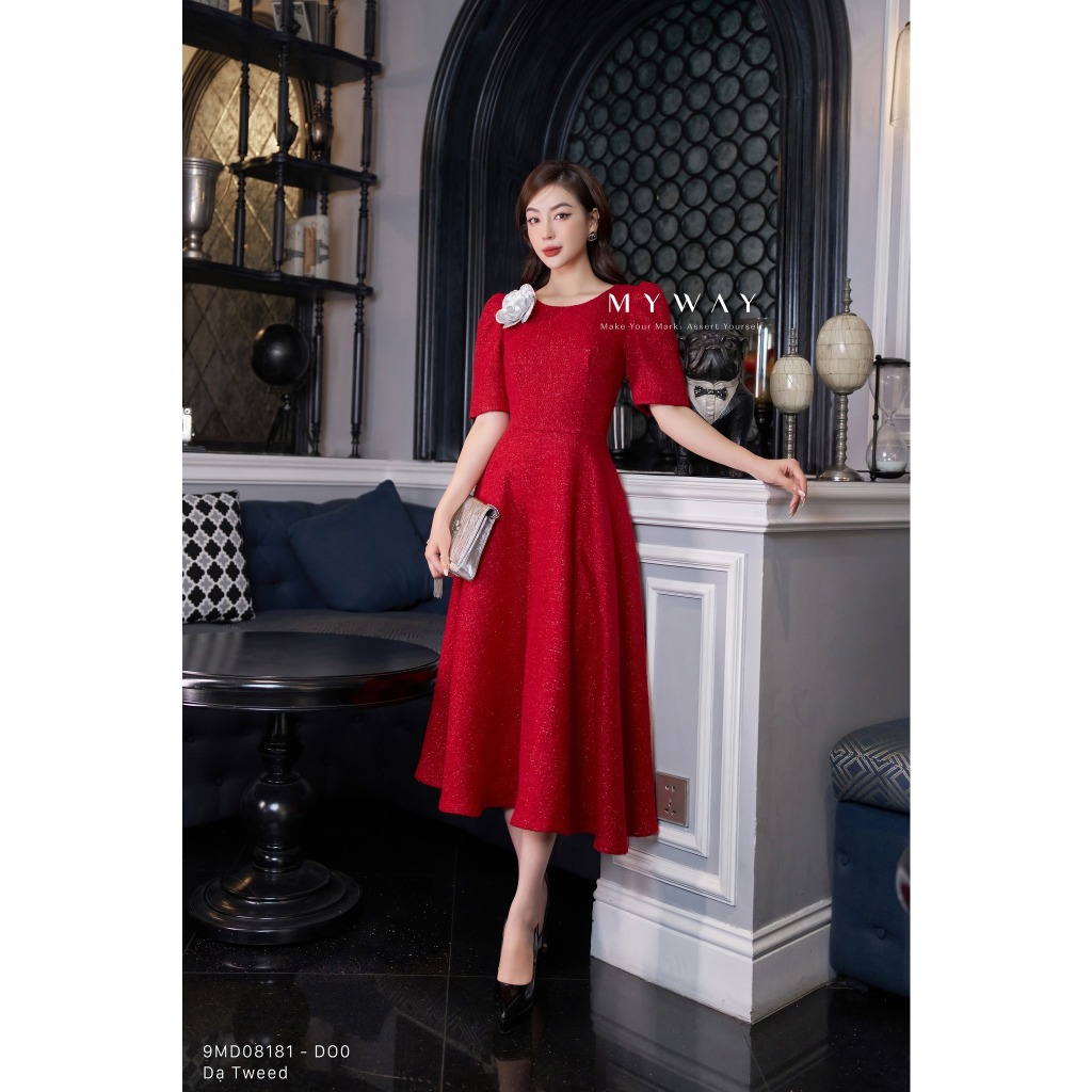 Đầm nữ dự tiệc dạ tweed my way dáng xòe sang trọng quý phái 9md08181