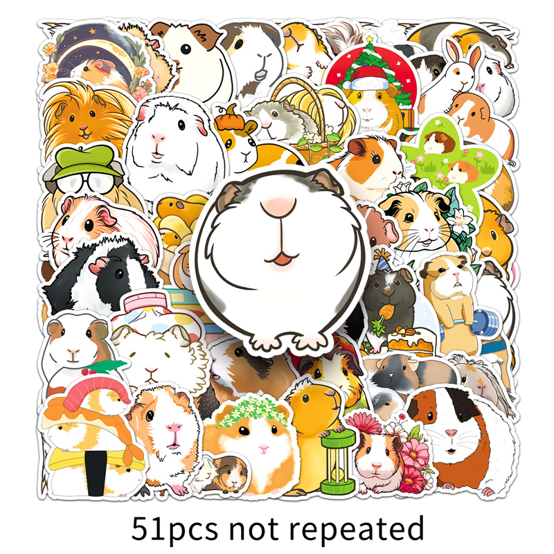 51Sheets Cute Cartoon Guinea Pig Graffiti Sticker Kawaii Aesthetic Stickers Laptop Notebook Suitcase Cup DIY Decoration StickersNIUMAO. 