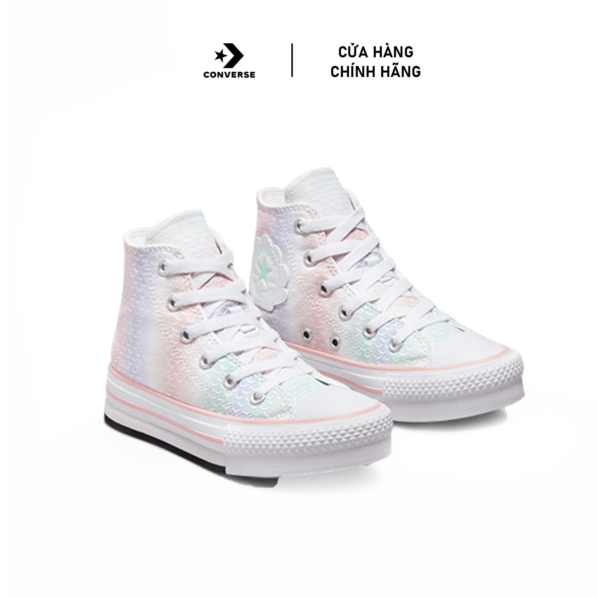 Giày Youth CONVERSE CHUCK TAYLOR ALL STAR EVA LIFT MERMAID SCALES PLATFORM  HI WHITE/STORM PINK/LIGHT DEW CON372752C - MixASale