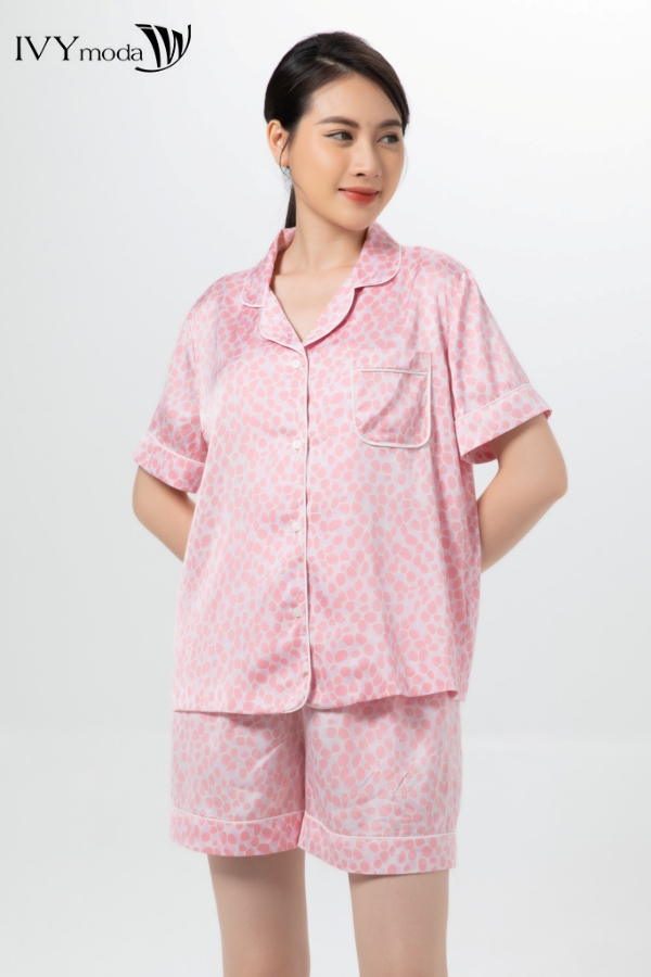 Bộ đồ ngủ pyjama lụa phối họa tiết IVY moda MS 16X1367