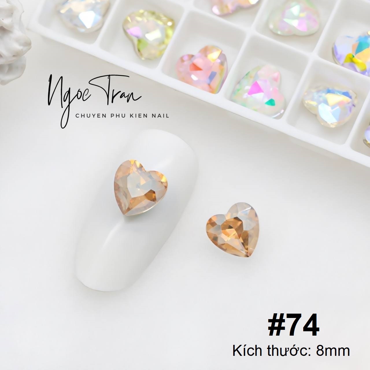 Đá khối trái tim 8mm siêu sáng trang trí móng tay