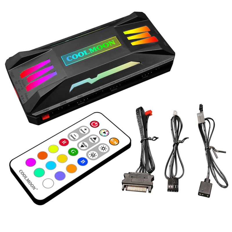Coolmoon argb controller 4-pin pwm temperature control 5v 3-pin synchronization wireless remote control chassis fan hub