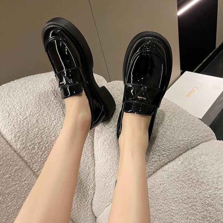 Vshoes giày lười giày da nữ phong cách nhật bản giày lười độn đế tròn