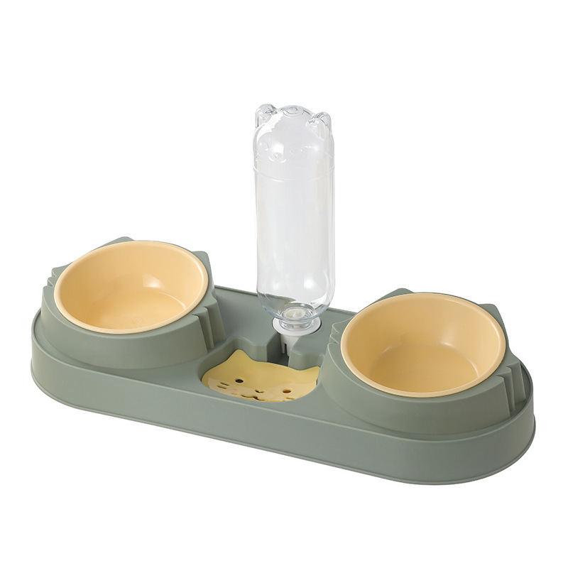 Pet Bowl Dog Bowl Cat Double Bowl Double Dog Cat Bowls with Water Dispenser Tilted Cat Food Dishes Dog Bowl Anti knock Cat Rice Bowl Cat Bowl Automatic Drinking Water Feeder Pet Feeder
