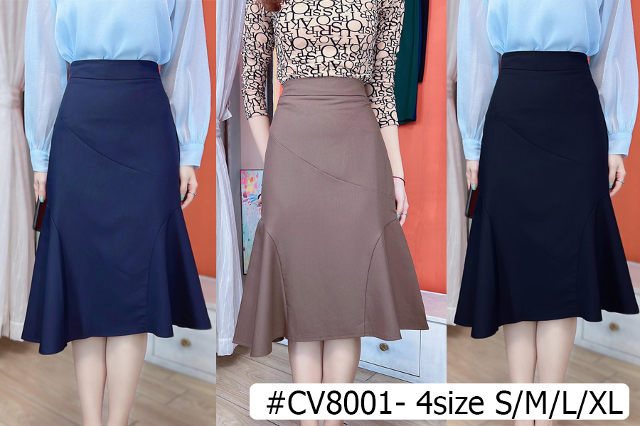 Chân váy công sở kiểu đuôi cá xòe qua gối CHUU CV8001