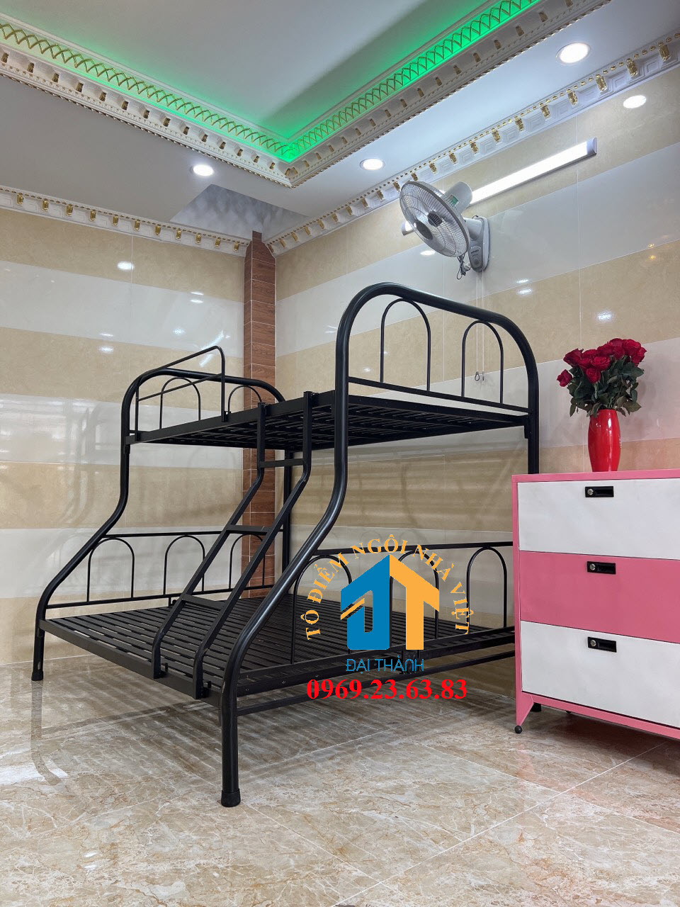 Giường sắt hai tầng kích thước 1m2 x 1m6 đại thành