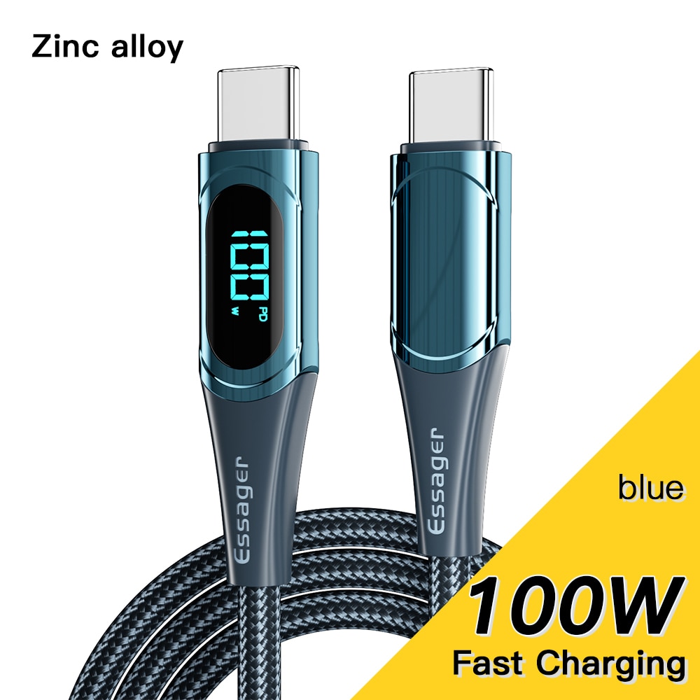 Essager pd 100w usb type c to usb c 7a fast charging r wire cord for realme poco display