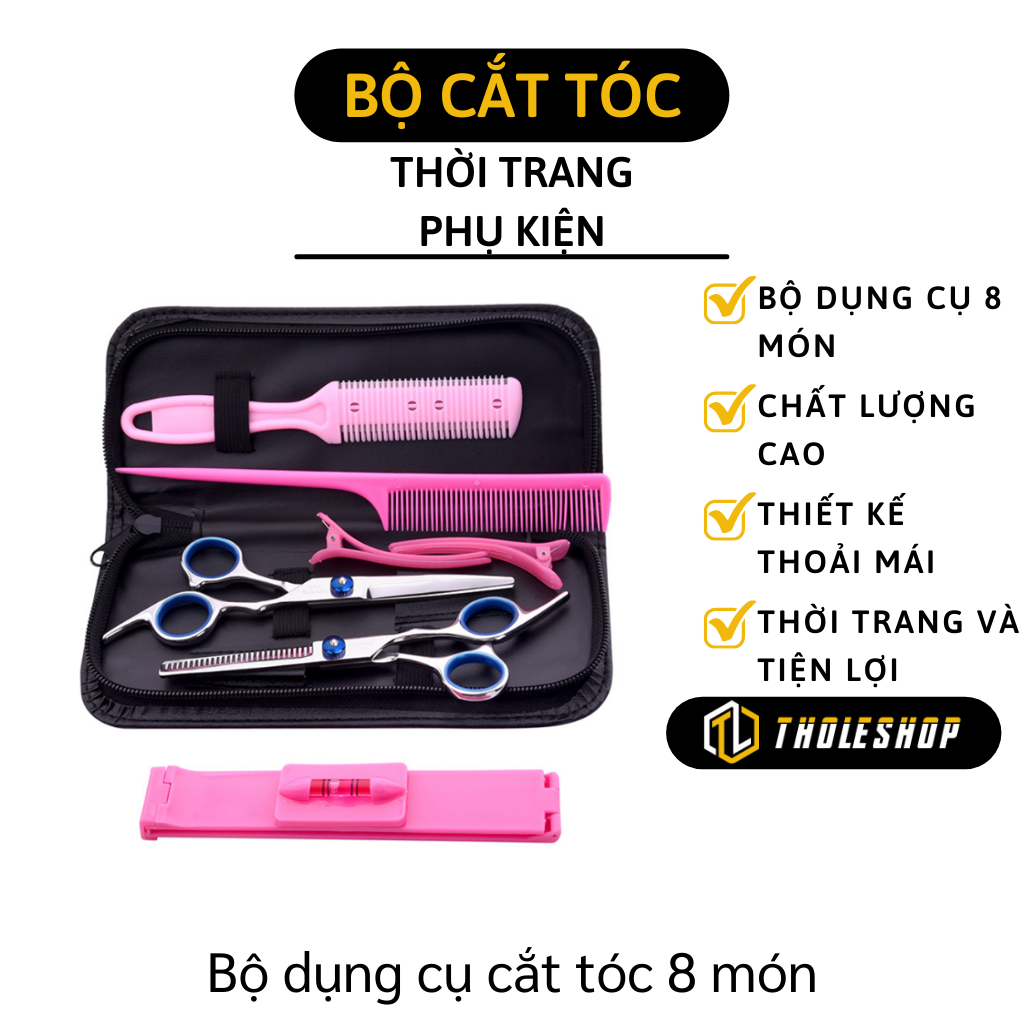 Bộ 8 món dụng cụ cắt tóc - Bộ kéo cắt tỉa chuyên nghệp tặng kèm lược và ví đựng sang trọng, nhỏ gọn - Kéo cắt tóc cá nhân