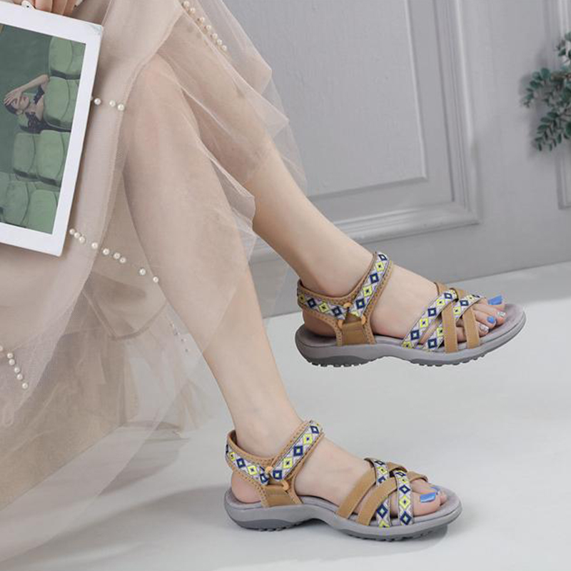 Spring and summer comfortable sport printed velcro large size flat women's sandals