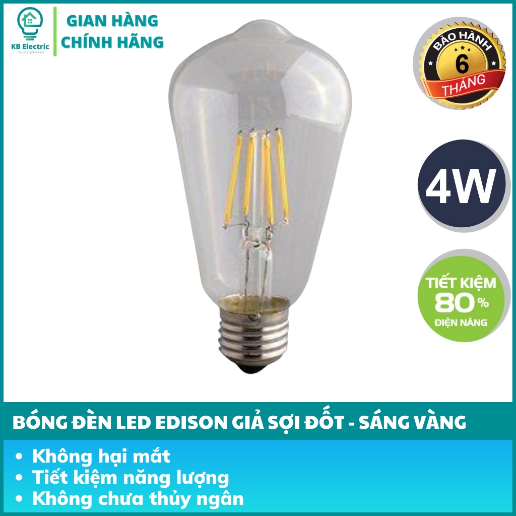 Bóng đèn Led Edison giả sợi đốt 4W, 6W KB Electric