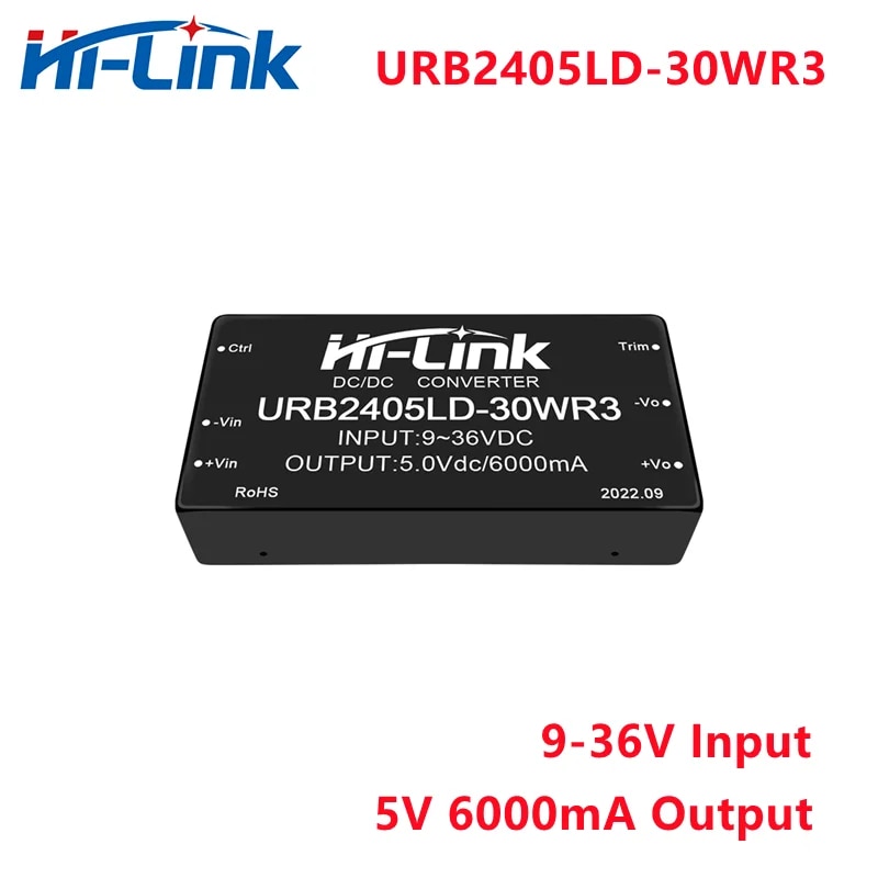 Hi-link 5v 6a output dc dc step down converter 9-36v input urb2405ld-30wr3 91% efficiency isolated dcdc power supply module