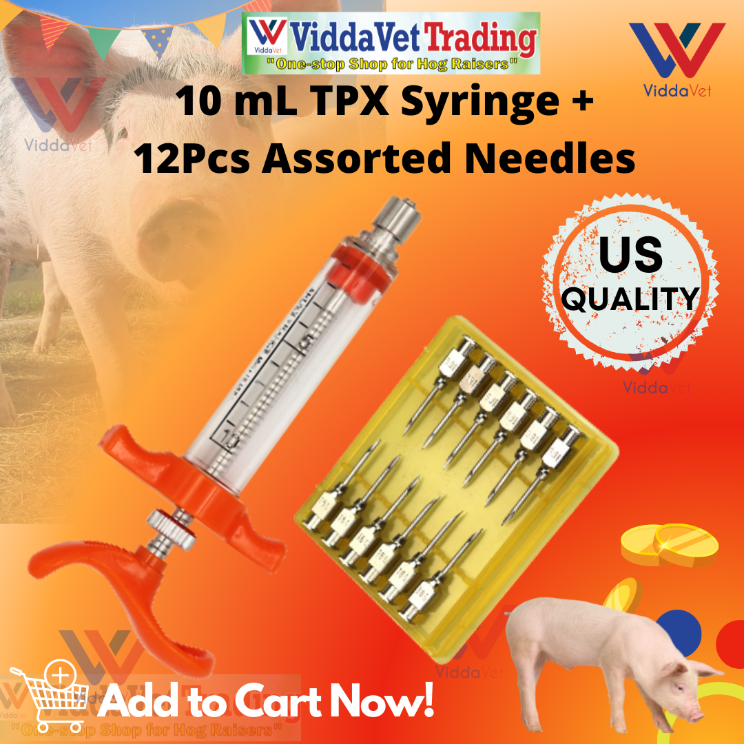 US QUALITY 10ml TPX Steel Syringe + 12Pcs Assorted Needles for Pig