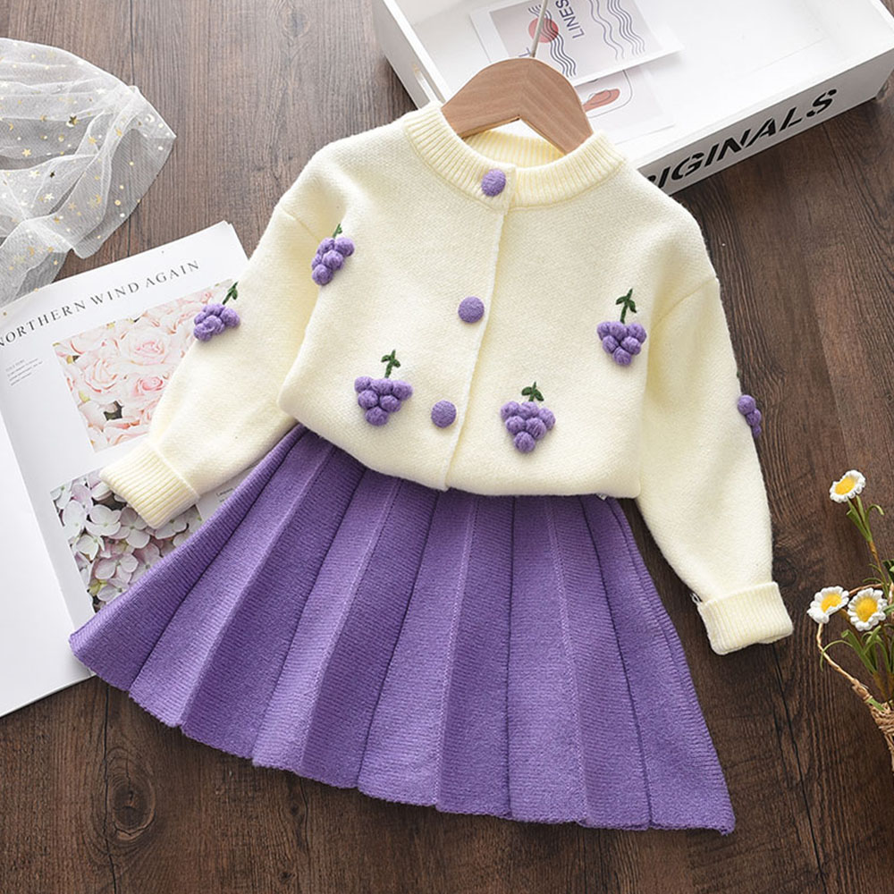 Bear Leader Girls 3D Stawberry Clothing Set 2024 New Autumn Kids Cartoon Knitted Sweet Winter Outfit Children Casual Clothes Princess Christmas Grape Suits