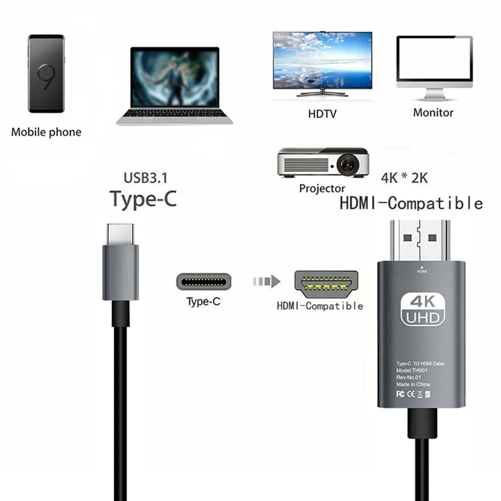 2m 4K @ 60Hz HDMI chiếu Cáp Dock USB Loại C đến 4K HDMI Thiết bị chuyển đổi dây cáp cho MacBook Pro Samsung không khí Xiaomi Lenovo