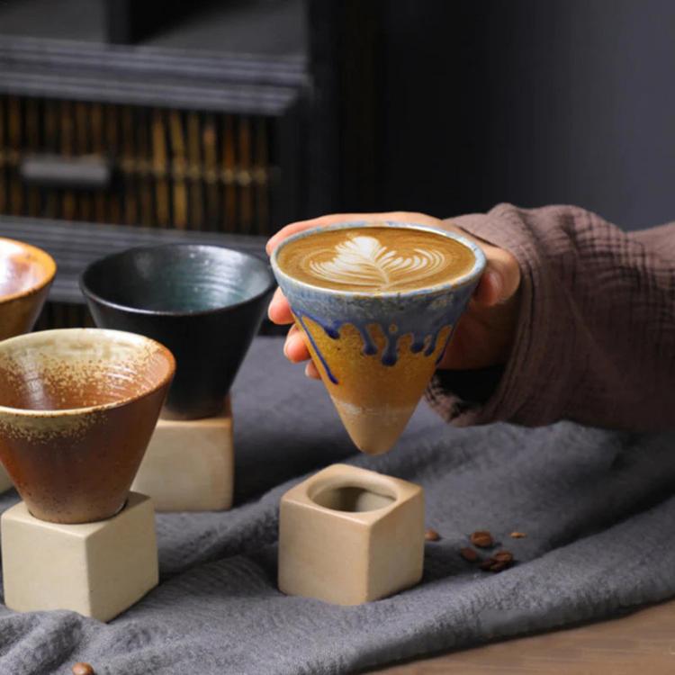 Coarse Ceramic Coffee Cup Ceramic Coffee Mug with Base Ceramic Mug with Base Creative Coffee Cup Funnel Coffee Tea Cup 200Ml/7 Oz Ceramic Cup Cone Shape Porcelain Mug Coarse fitting