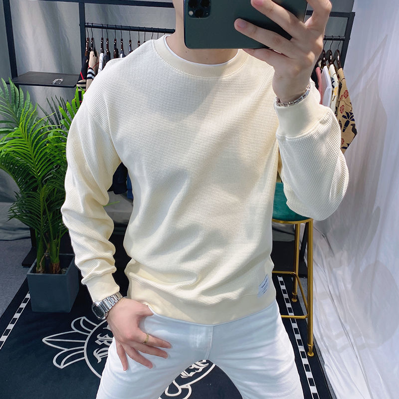 Hanlu Men's Solid Color Round Neck Sweatshirt Long sleeve round neck simple thin base sweatshirt