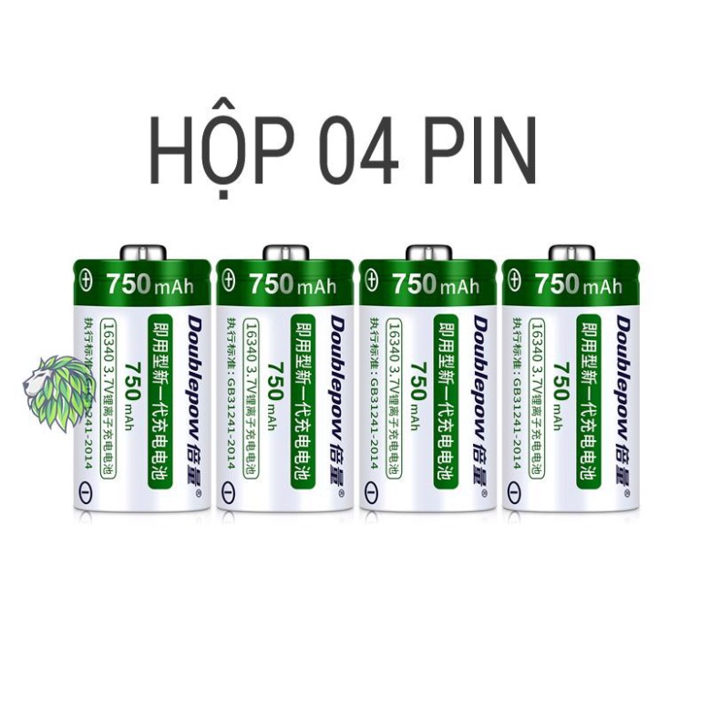 Pin sạc lithium-ion 16340 cr123a 750mah doublepow - dung lượng thực - pin cho đèn pin siêu sáng