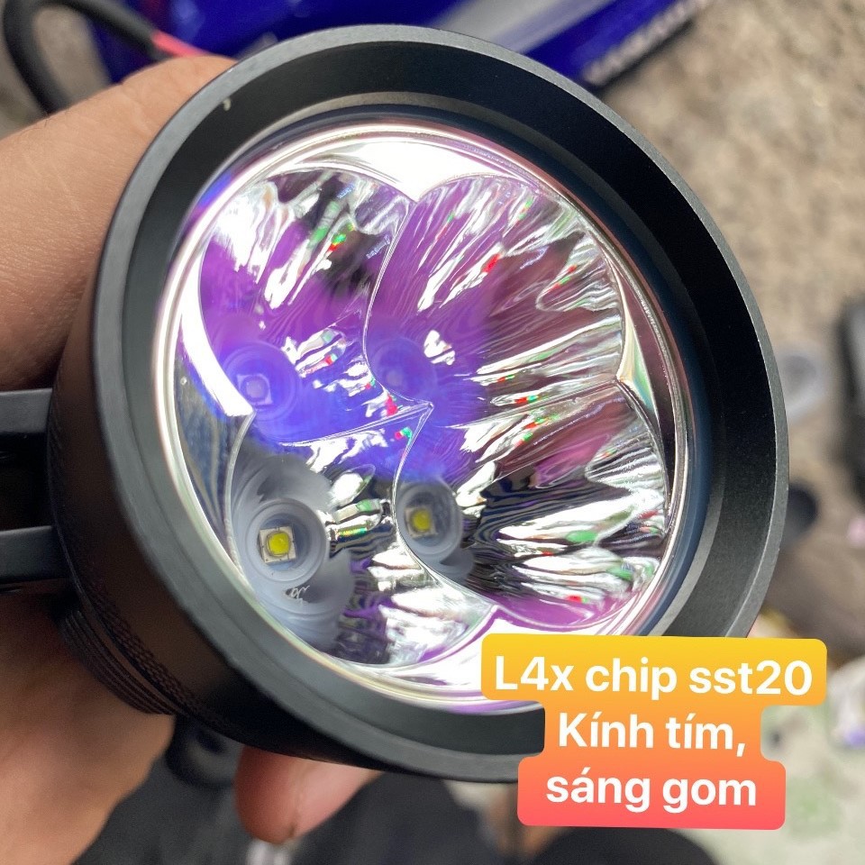 ĐÈN TRỢ SÁNG L4X  KÍNH ÁNH TÍM  CHÍP LED SST20 (BH12 THÁNG - SIÊU SÁNG - CHỐNG NƯỚC IP68)