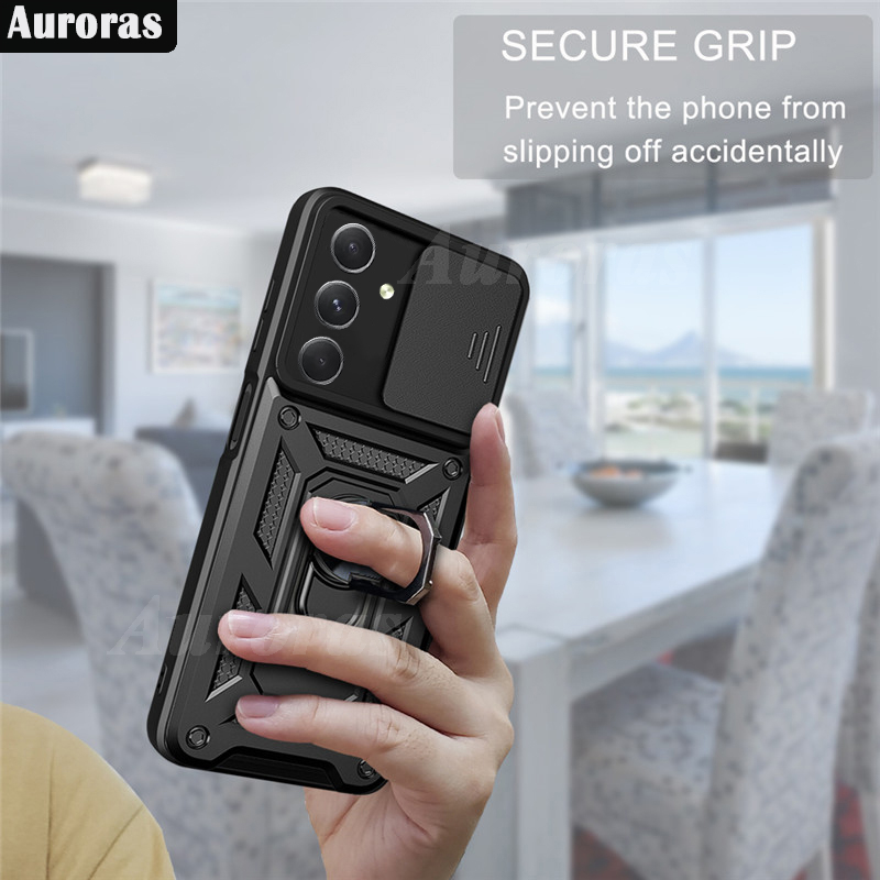 For Samsung Galaxy A16 Phone Case Camera Lens Protector Shockproof Armor Iron Metal Car Ring Kickstand Bracket Casing for Galaxy A16 Cover Casing HP. 