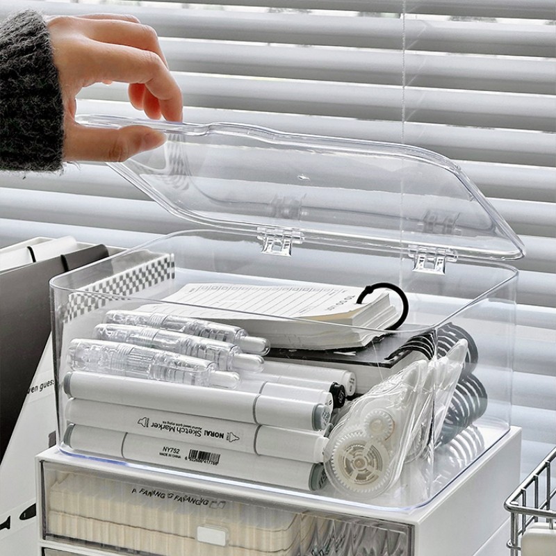 Desktop storage box Sundry stationery sorting box Dustproof box with cover Transparent storage box for office dormitory Drawer desktop storage box desktop storage box desk storage rack drawer multifunctional drawer glove box