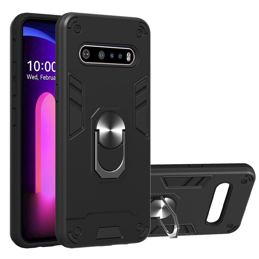 For lg v60 thinq 5g 2 in 1 armour series pc + tpu protective case with ring holder