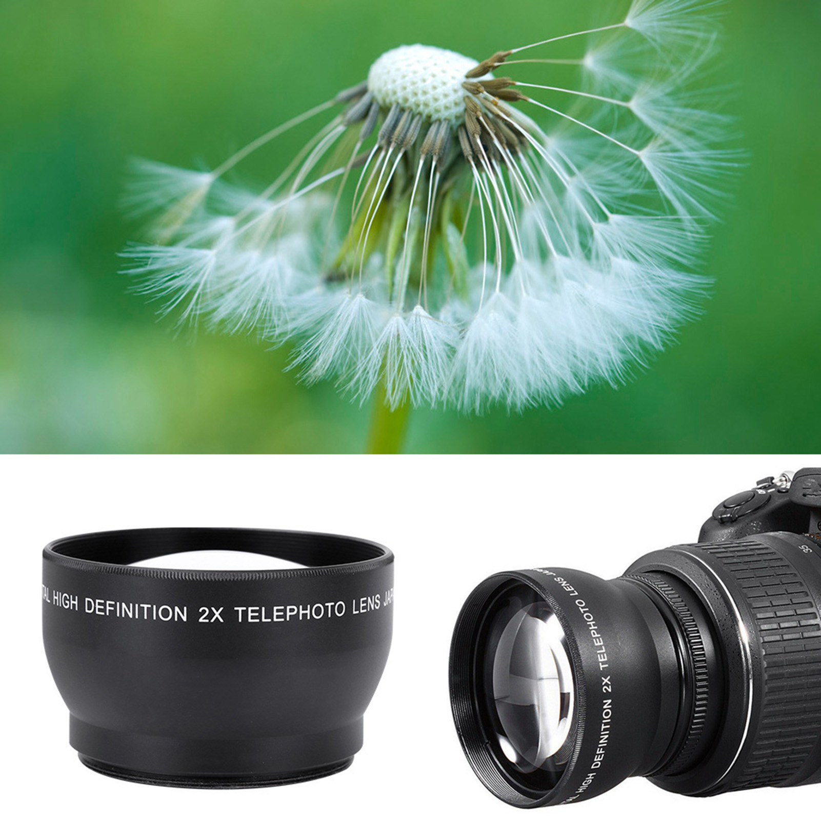 52mm 2X Telephoto Conversion Lens with Lens Bag VBESTLIFE Aluminum Alloy Telephoto Lens fits Camera with 52mm Lens Thread