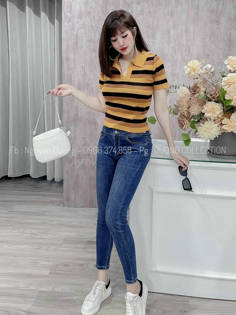 Áo len tăm nữ tay ngắn cổ polo kẻ sọc mềm mịn co giãn loại 1 nhiều màu dễ phối đồ hàng Quảng Châu cao cấp.