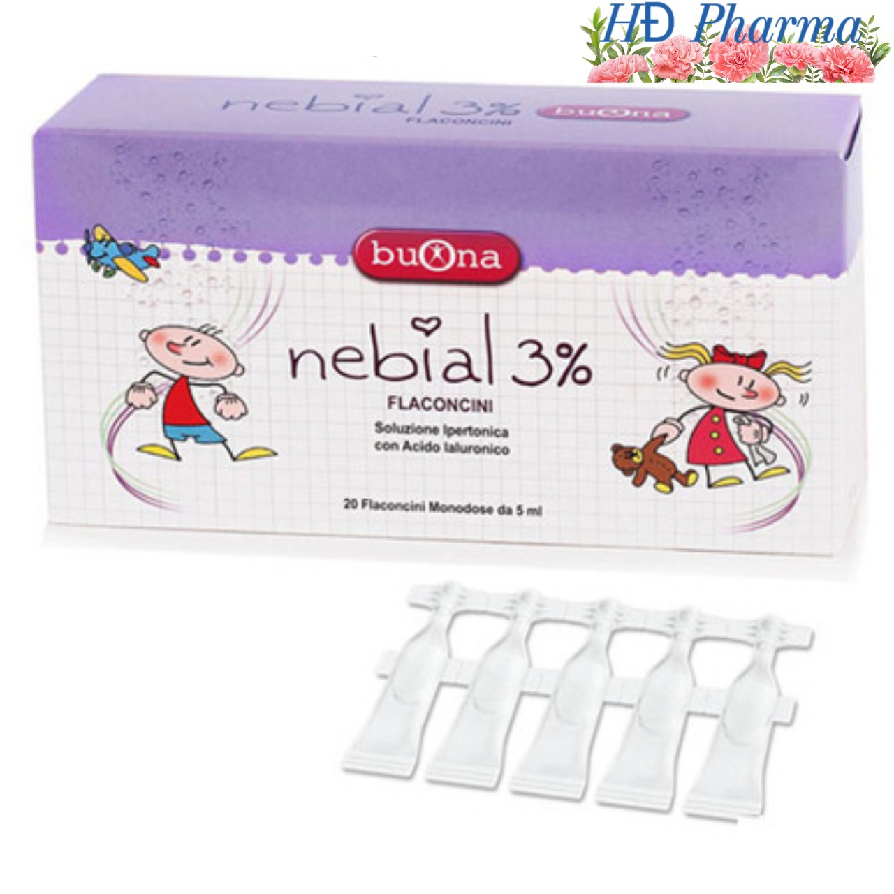 Muối ưu trương Nebial 3% flaconcini. Giúp giảm sổ mũi , ngạt mũi, an toàn cho trẻ sơ sinh ống 5ml