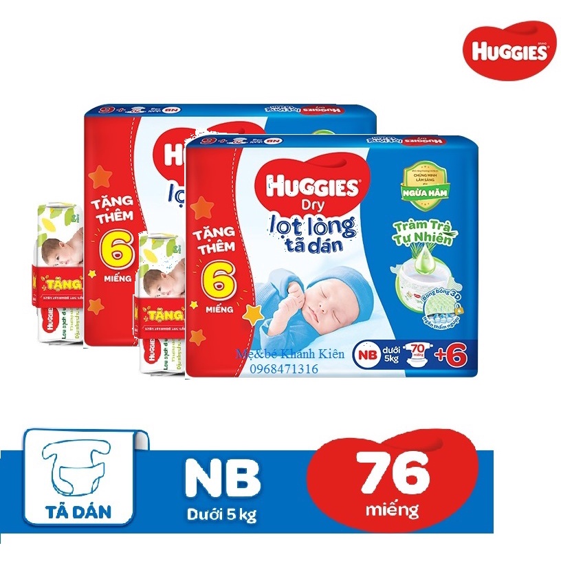 Combo 2 bịch tã dán sơ sinh huggies nb70 +6 miếng < 5kg