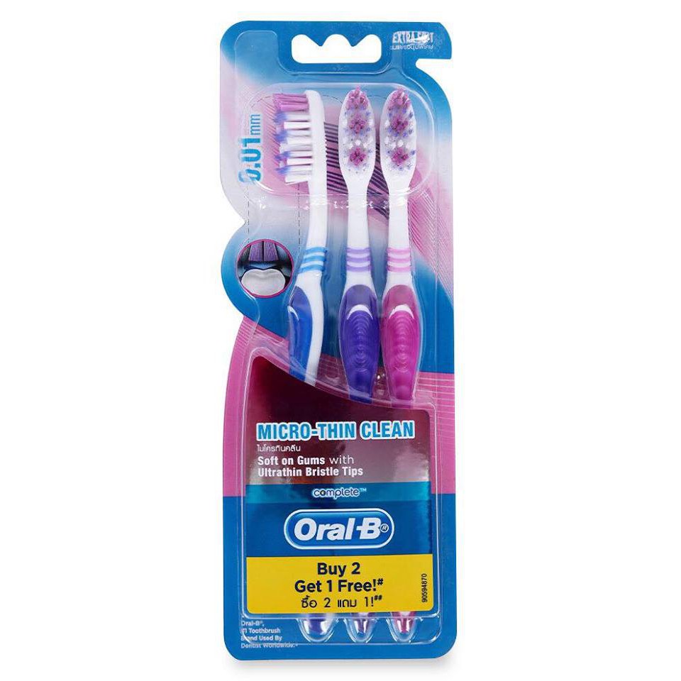 Bàn chải đánh răng oral b lông siêu mềm mại (vỉ 3 cây) Micro-Thin Clean Extra Soft