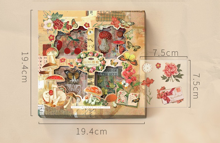 Hộp 100 tấm sticker vintage trang trí sổ