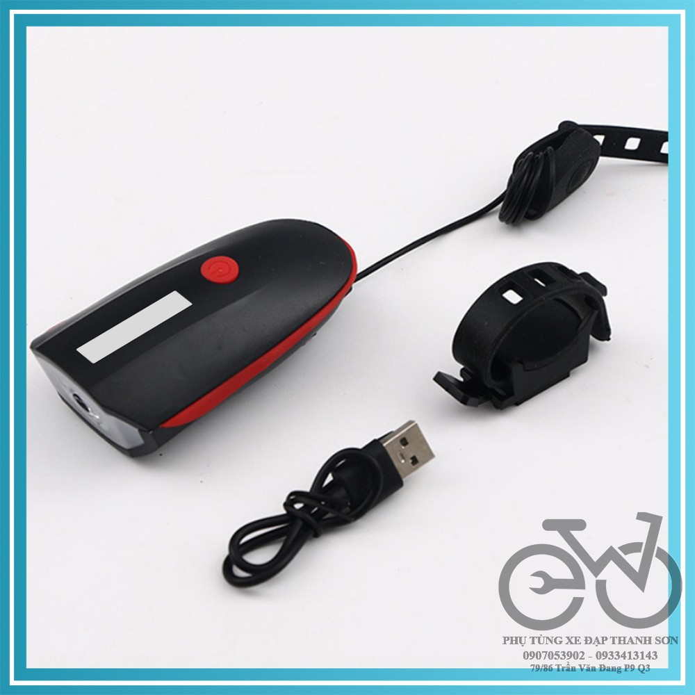 Đèn xe đạp thể thao siêu sáng có còi pin sạc usb