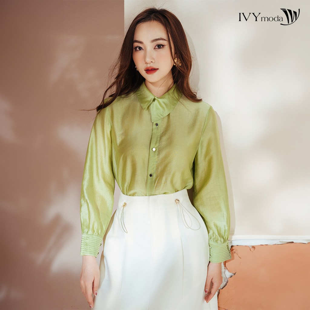 Áo sơ mi lụa cổ kiểu IVY moda MS 17M8508