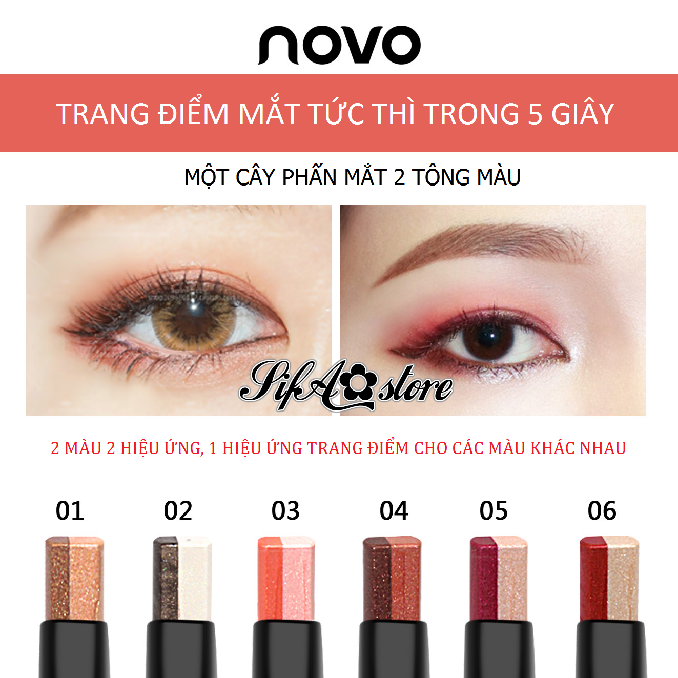 Phấn Mắt 2 Đầu Stereo Two Line Eye Shadow Novo