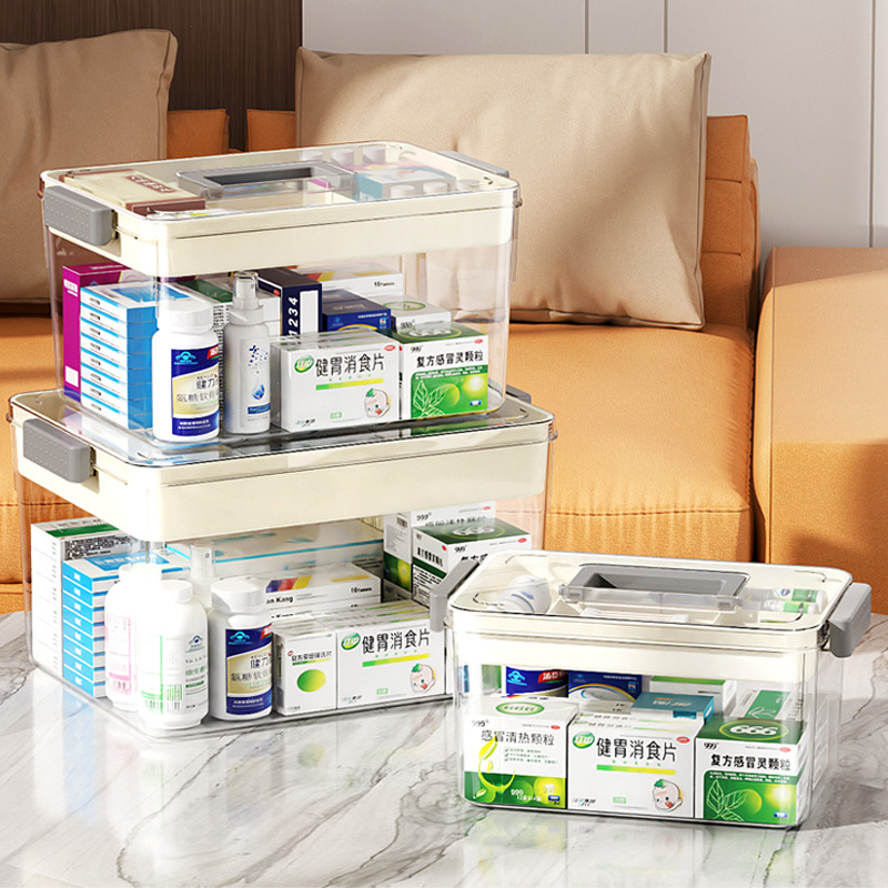 Medicine box storage box, large capacity home medicine box, thickened multi-layer storage box, transparent large home emergency medicine box