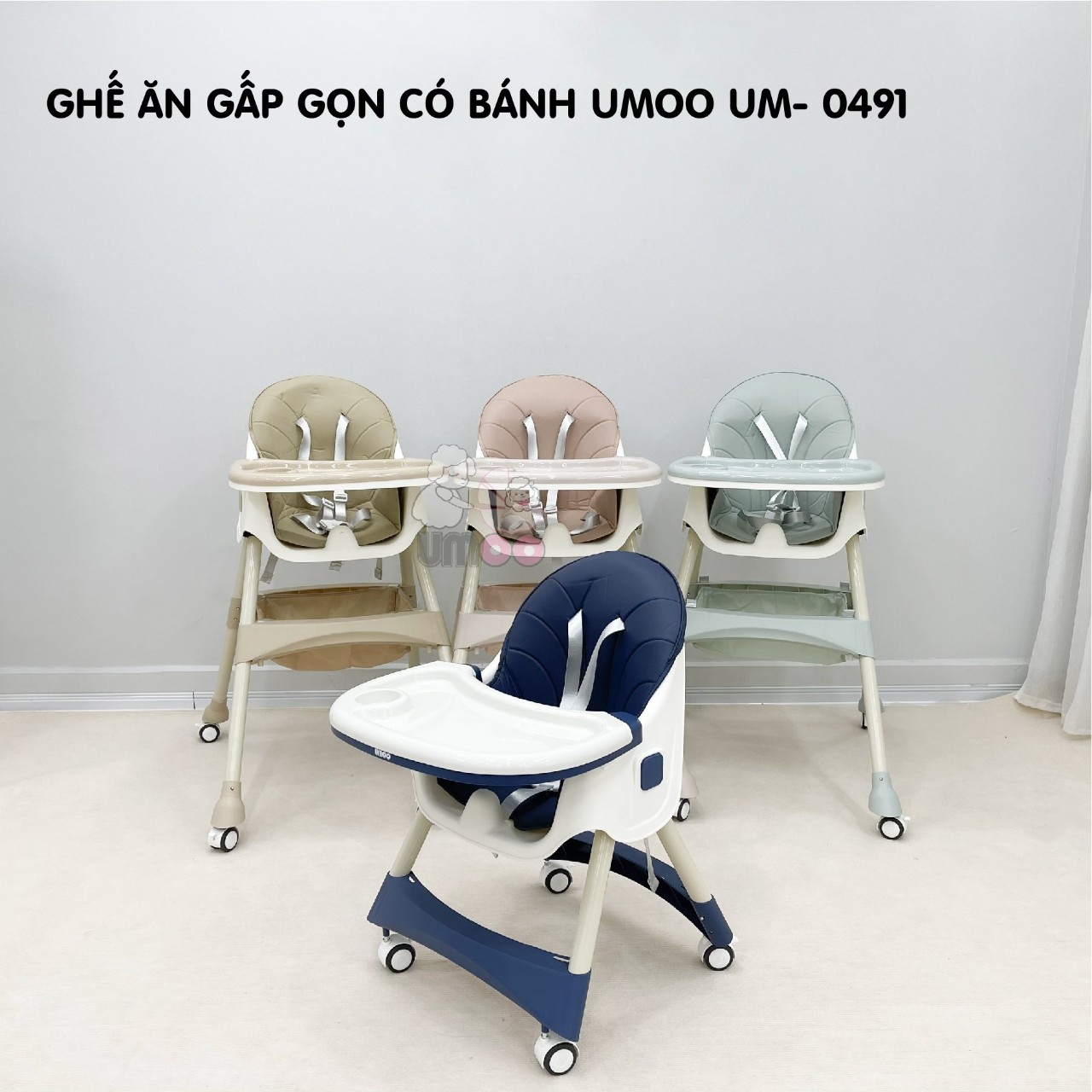 Ghế ăn dặm Umoo cao cấp có Đệm ( 2 phiên bản có bánh xe và không bánh xe)