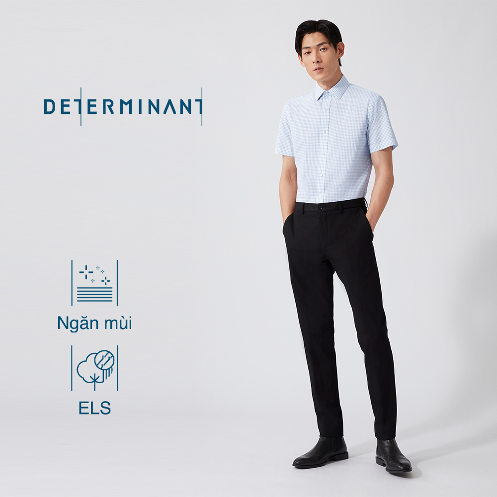 Áo sơ mi nam công sở determinant tay ngắn - dáng suông - chống nhăn - kháng khuẩn - màu sọc caro xanh - 301