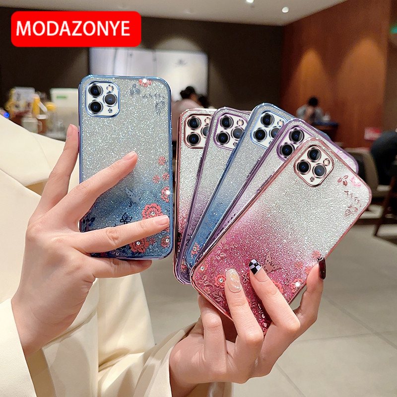 For iPhone 11 Pro Max Phone Case Glitter Bling Flower butterfly Soft Protective Back Cover For iPhone 11 Pro Max Case Girls