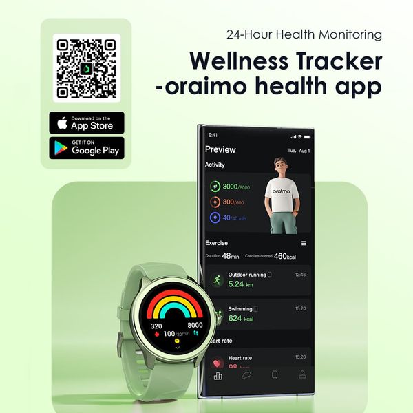 Oraimo Watch 2R Smart Watch OSW-30 Gold / Olive with 1.39 Inch TFT Display and Bluetooth Calling Functionality.