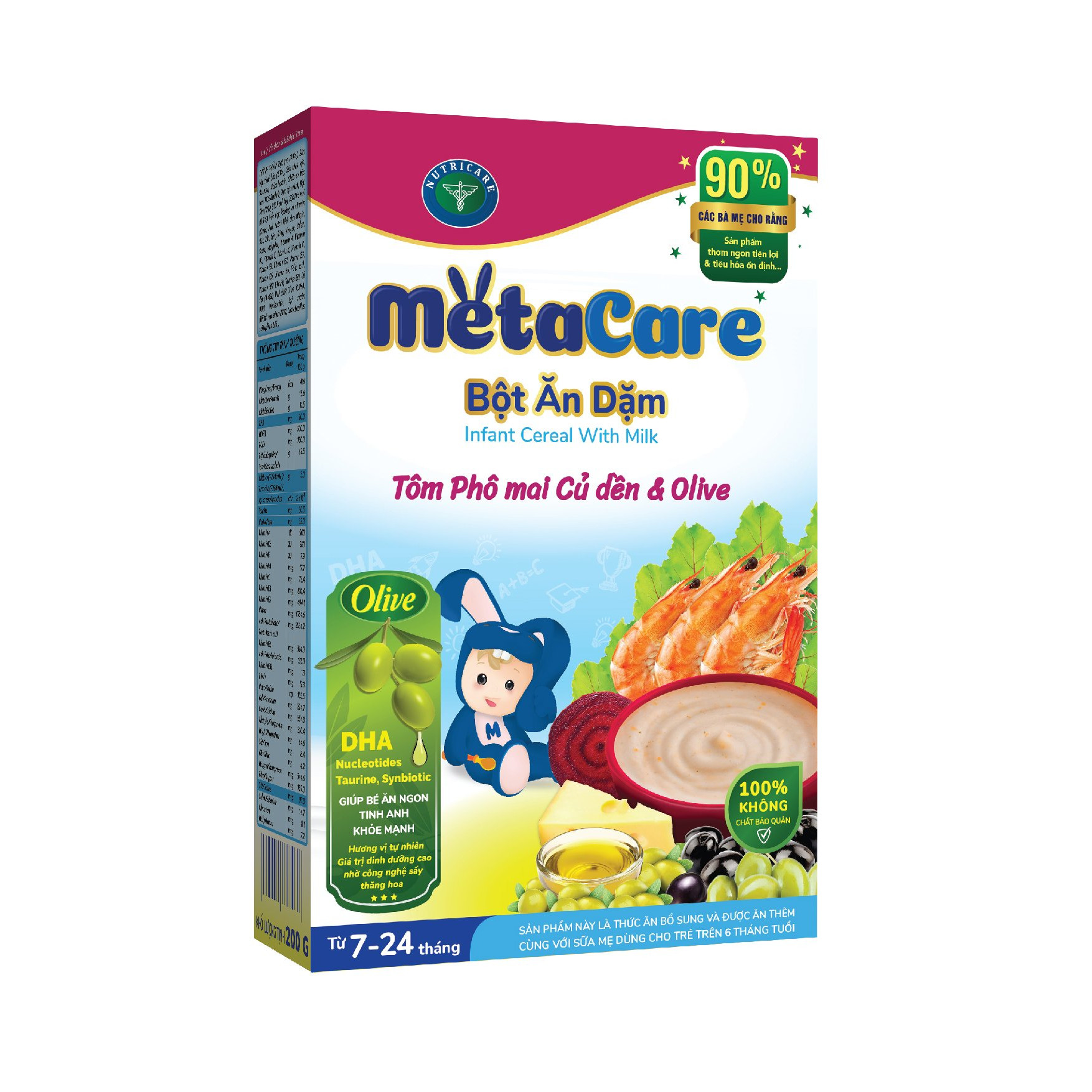 Bột ăn dặm Metacare tôm phô mai cũ dền olive 200g