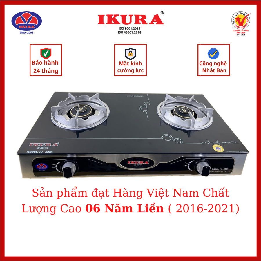 Bếp Gas Dương Mặt Kính - Đầu đốt bằng đồng phi 82mm