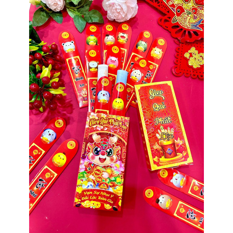 Bao lì xì gieo quẻ hộp 12 quẻ hình lục giác, bao lì xì tết 2024 siêu phẩm của năm