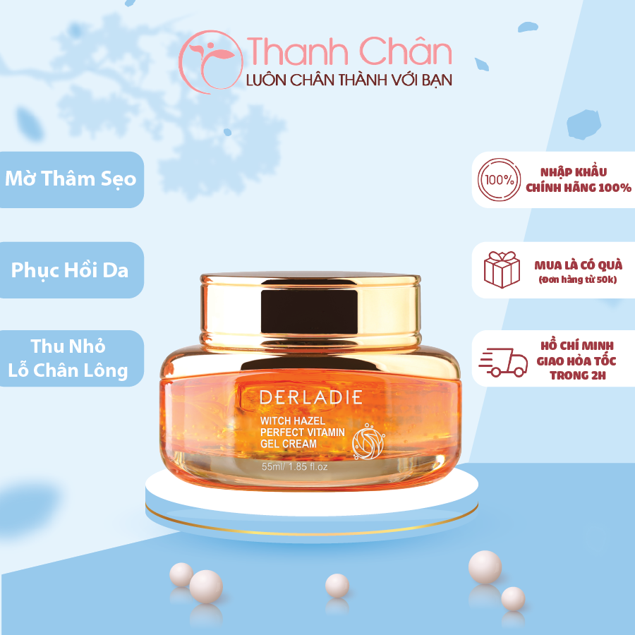 [MẪU MỚI] Kem Dưỡng Mờ Thâm Sẹo, Phục Hồi Da Derladie Witch Hazel Perfect Vitamin Gel Cream 55ml - Tặng Bông Tẩy Trang
