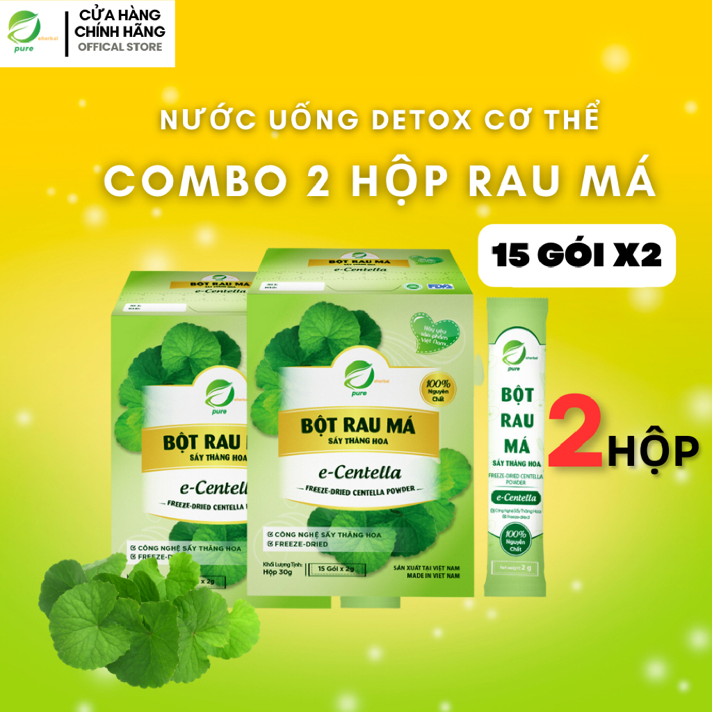 [COMBO 2 HỘP] Detox Bột Rau Má Sấy Thăng Hoa e-Centella Eherbal (15 gói x 2)