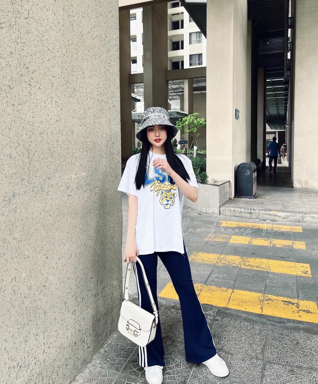 Set Bộ Đồ Quần Dài Ống Loe phối áo thun hottrend