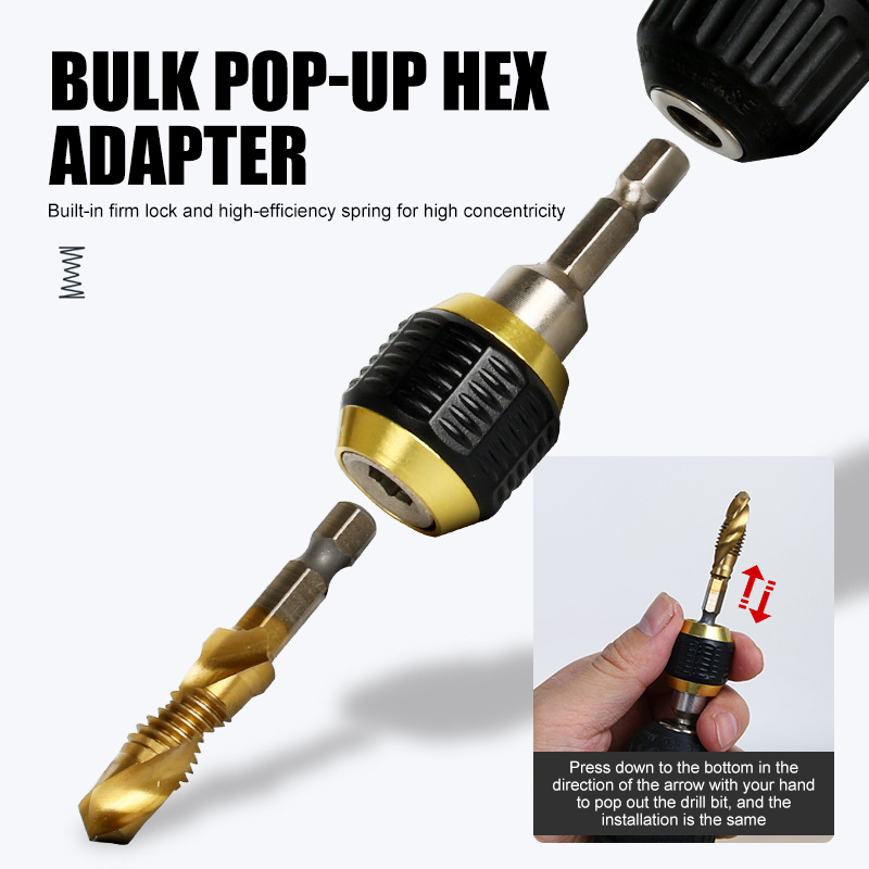Chuyển đổi đầu lắp mũi khoan không chìa 1/4 "đầu nối hình lục giác thanh nới rộng bit thay đổi nhanh mở rộng
