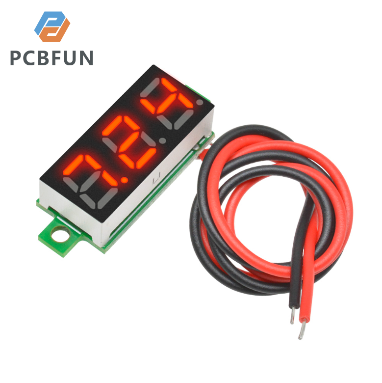 pcbfun Mini Digital DC Voltmeter 0.28 Inch Two-Wire 2.5V-30V Mini Digital DC Voltmeter Voltage Tester Meter