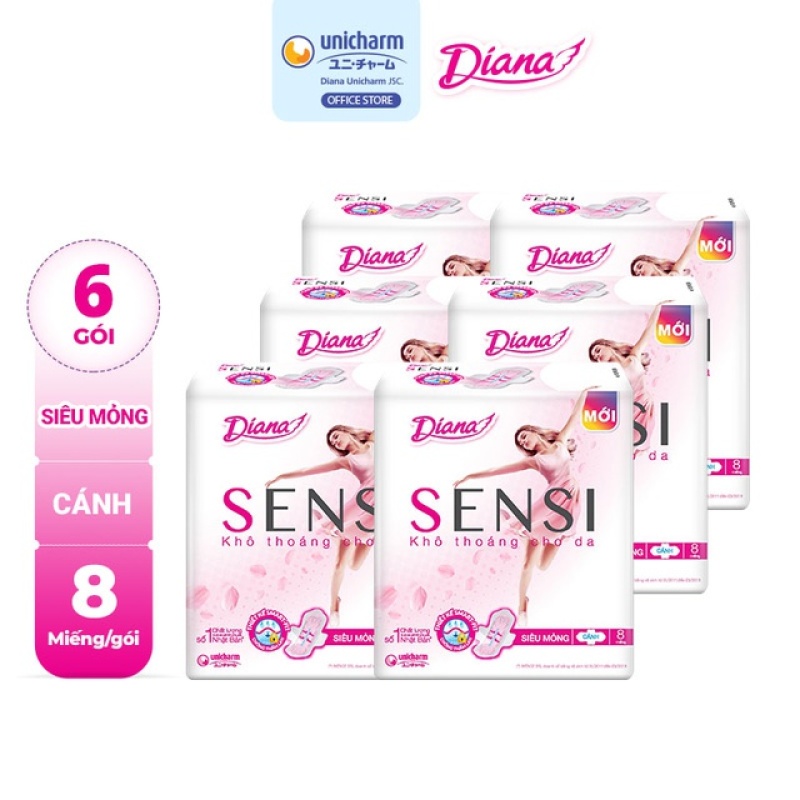 Combo 6 Băng vệ sinh Diana Sensi Siêu Mỏng Cánh (8 miếng)