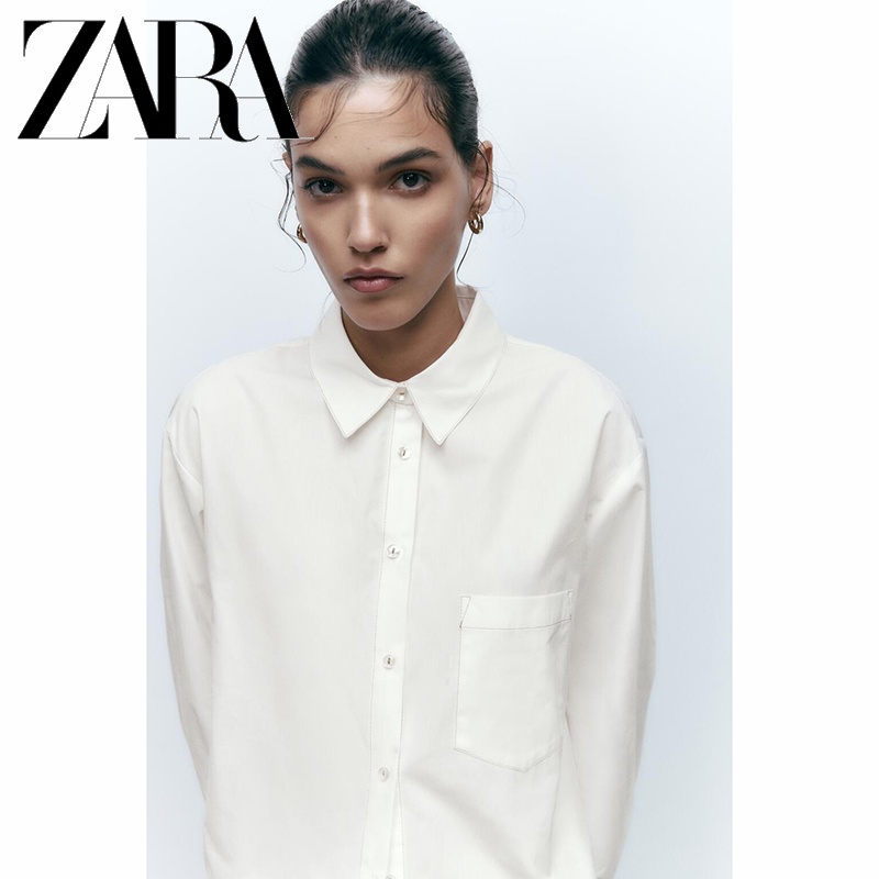 Zara Áo Sơ Mi Vải Lụa Phối Màu Tương Phản Cá Tính Cho Nữ